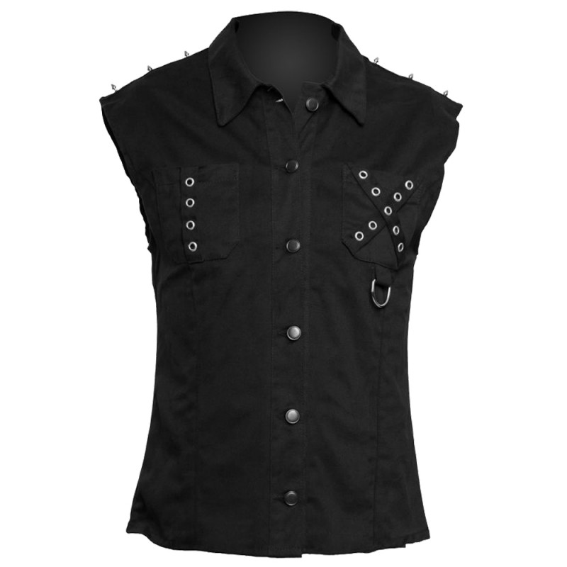 Men Gothic Shirt Sleeveless Pocket Gothic Shirt 